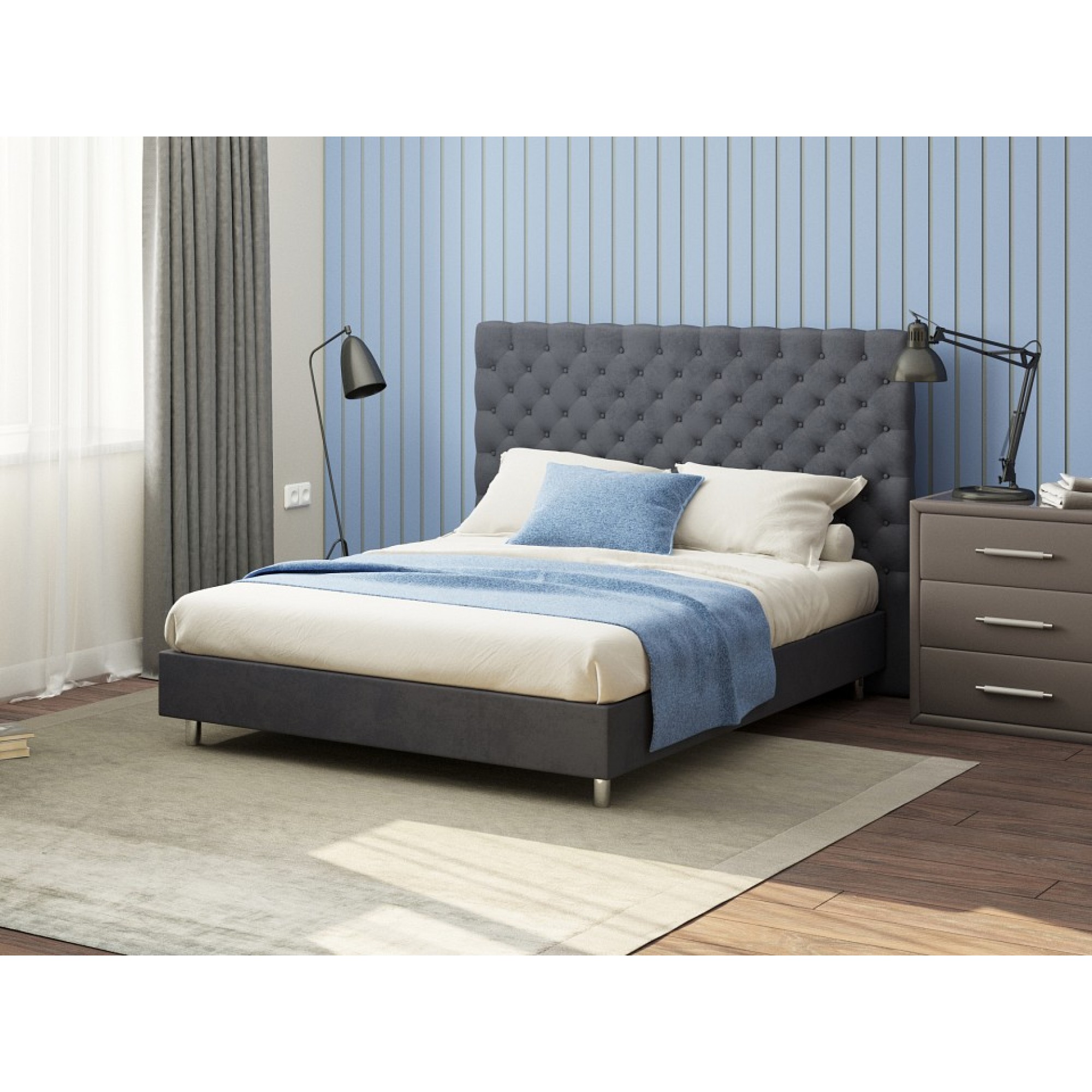 Кровать двуспальная Paris Boxspring Standart  ORM_160-200-ParisBoxspringStandart-UltraWetAsphalt