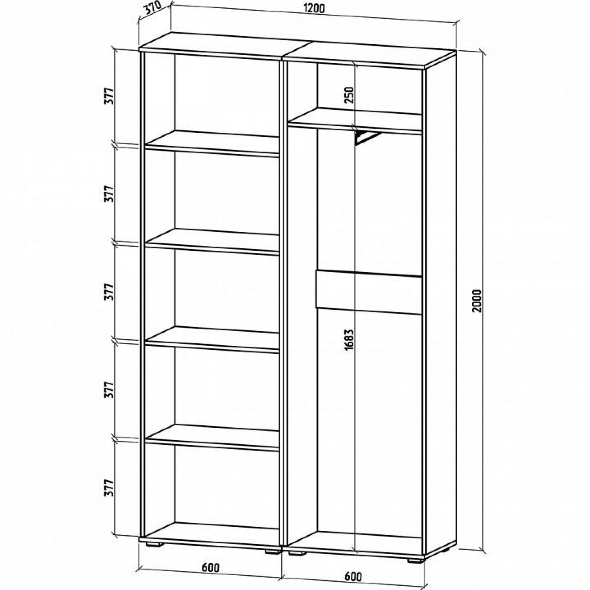 Шкаф платяной Тунис-7    MAS_SHT-7-DS